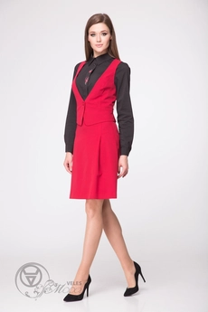 Костюм с юбкой 1729 бордо+черный LadyThreeStars