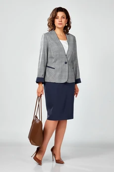 Костюм с юбкой 1627-1 клетка + синий Ladysecret