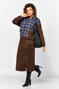 Костюм с юбкой 25220 клетка + шоколад Ladysecret