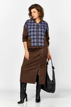 Костюм с юбкой 25220 клетка + шоколад Ladysecret