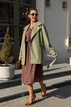 Тренч G-015 оливковый кожа LegendStyle