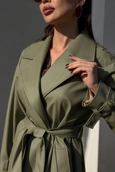 Тренч G-015 оливковый кожа LegendStyle