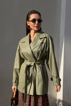 Тренч G-015 оливковый кожа LegendStyle