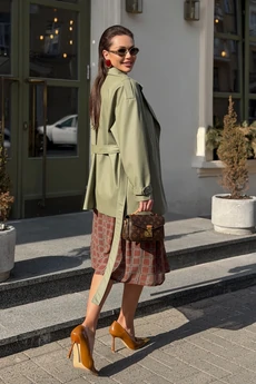 Тренч G-015 оливковый кожа LegendStyle