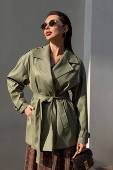 Тренч G-015 оливковый кожа LegendStyle