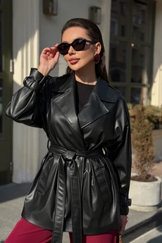 Тренч G-015 черный кожа LegendStyle