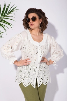 Костюм брючный 1298 БрЛ белый + олива Liliana-style
