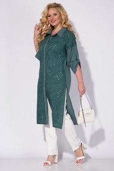 Костюм брючный 1306 БРл серозел + светлый Liliana-style