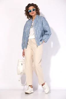 Костюм брючный 1517-1507 джинсовый + экрю Liliana-style