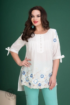 Туника 704 белый+голубая отделка Liliana-style