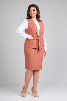 Костюм с юбкой 861 терракот  + белый Liona
