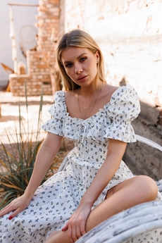 Платье 110-К белый + синие цветочки MARSHOP