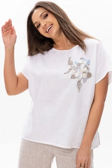 Костюм брючный 3068 белый + натуральный Ma cherie