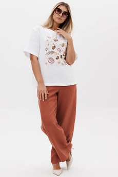 Костюм брючный 3157 белый + терракот Ma cherie