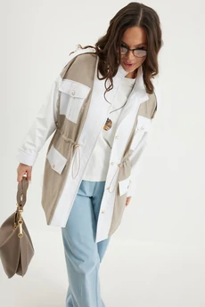 Костюм брючный 2692 белый + беж + голубой Магия Моды