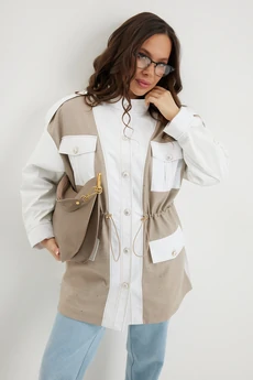 Костюм брючный 2692 белый + беж + голубой Магия Моды