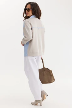 Костюм брючный 2693 бежевый + голубой Магия Моды