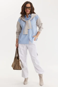 Костюм брючный 2693 бежевый + голубой Магия Моды