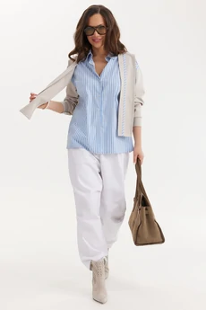 Костюм брючный 2693 бежевый + голубой Магия Моды