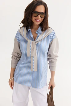 Костюм брючный 2693 бежевый + голубой Магия Моды