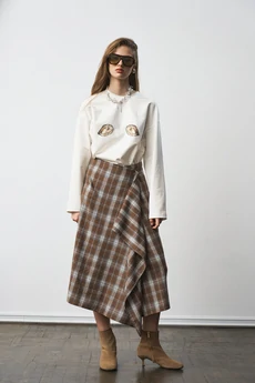 Юбка-килт 1301 принт-клетка коричневый milmil