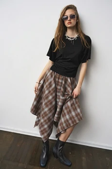 Юбка 1303 принт-клетка коричневый milmil