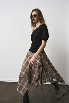 Юбка 1303 принт-клетка коричневый milmil