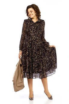 Костюм с платьем 1380-1 черный + капучино кружочки Milora