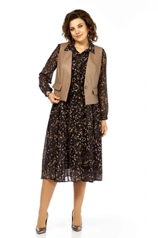 Костюм с платьем 1380-1 черный + капучино кружочки Milora