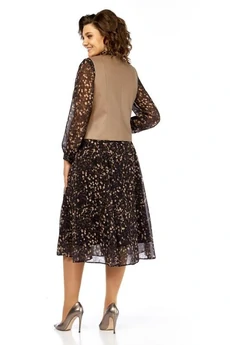 Костюм с платьем 1380-1 черный + капучино кружочки Milora