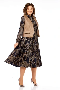 Костюм с платьем 1380-1 черный + капучино листья Milora