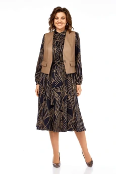 Костюм с платьем 1380-1 черный + капучино листья Milora