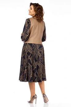 Костюм с платьем 1380-1 черный + капучино листья Milora