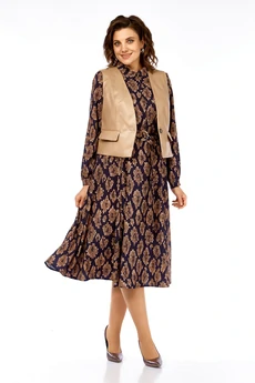 Костюм с платьем 1380-1 черный + капучино соты Milora