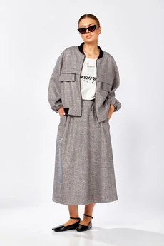 Костюм с юбкой 1384 серый Milora