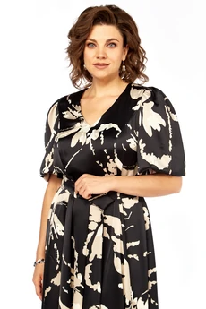 Платье 1419 черный + принт Milora