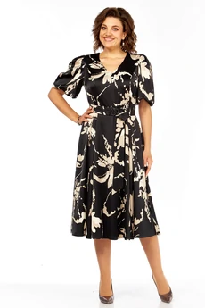 Платье 1419 черный + принт Milora