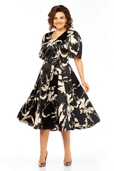 Платье 1419 черный + принт Milora