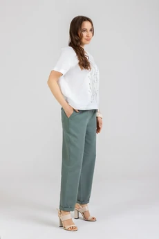 Костюм брючный 1277+1155 белый + олива Mirolia