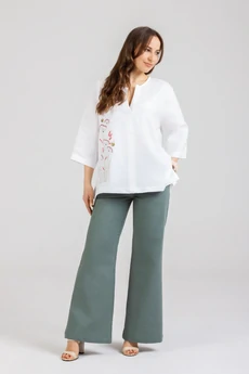 Костюм брючный 1293+1257 белый + олива Mirolia