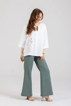 Костюм брючный 1293+1257 белый + олива Mirolia