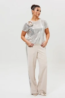 Костюм брючный 1277 серебро + беж MisLana