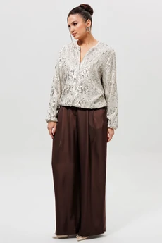 Костюм брючный 1283-1 серебро + шоколад MisLana