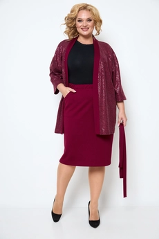 Костюм с юбкой 1253 бордовый Michel Chic