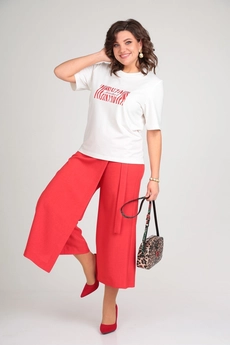 Костюм брючный 1336 белый + красный Michel Chic