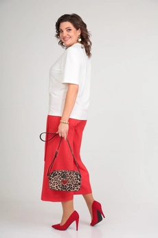 Костюм брючный 1336 белый + красный Michel Chic