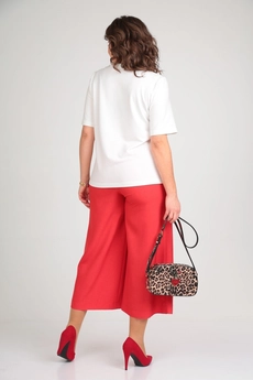 Костюм брючный 1336 белый + красный Michel Chic