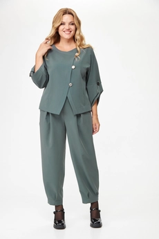 Костюм брючный 1355 зеленый графит Michel Chic