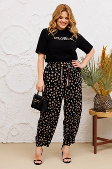 Костюм брючный 1377 черный + леопард Michel Chic
