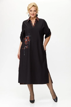 Платье 2134 черный + кирпичный Michel Chic